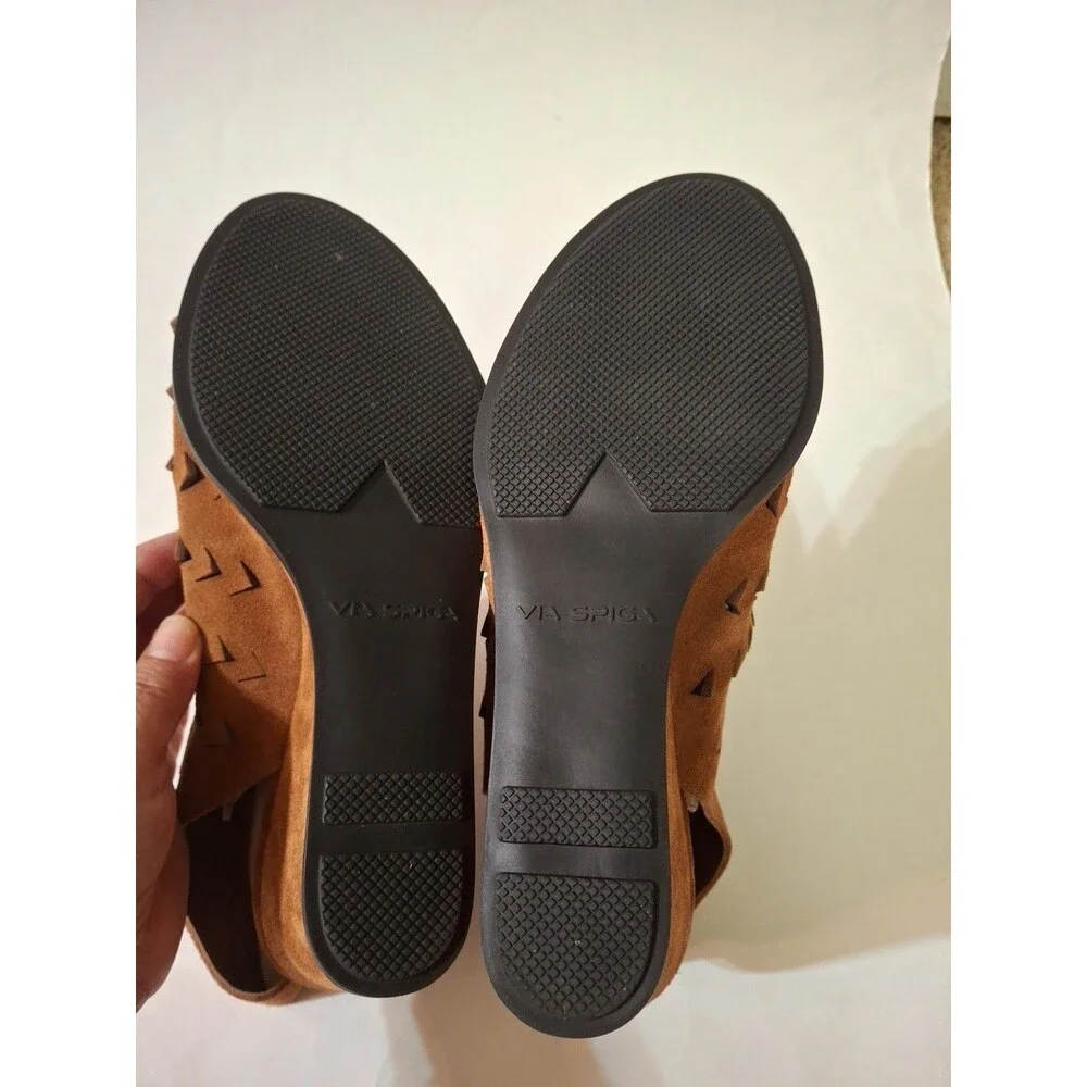 VIA SPIGA Women's Jorie Sandals Platform Brown Suede Slinback Size 9